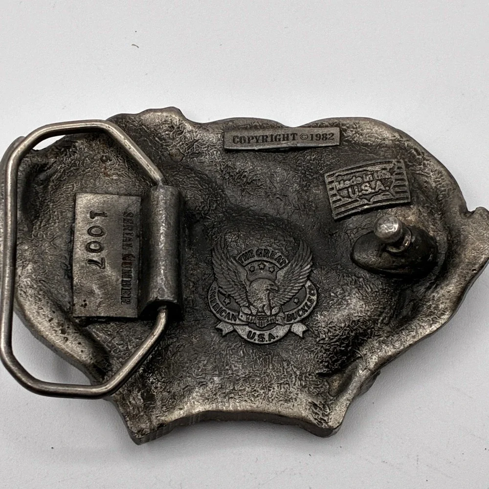 Vintage 1982 The Great American Buckle Deer Fawn Jumping Forest Belt Buckle USA
